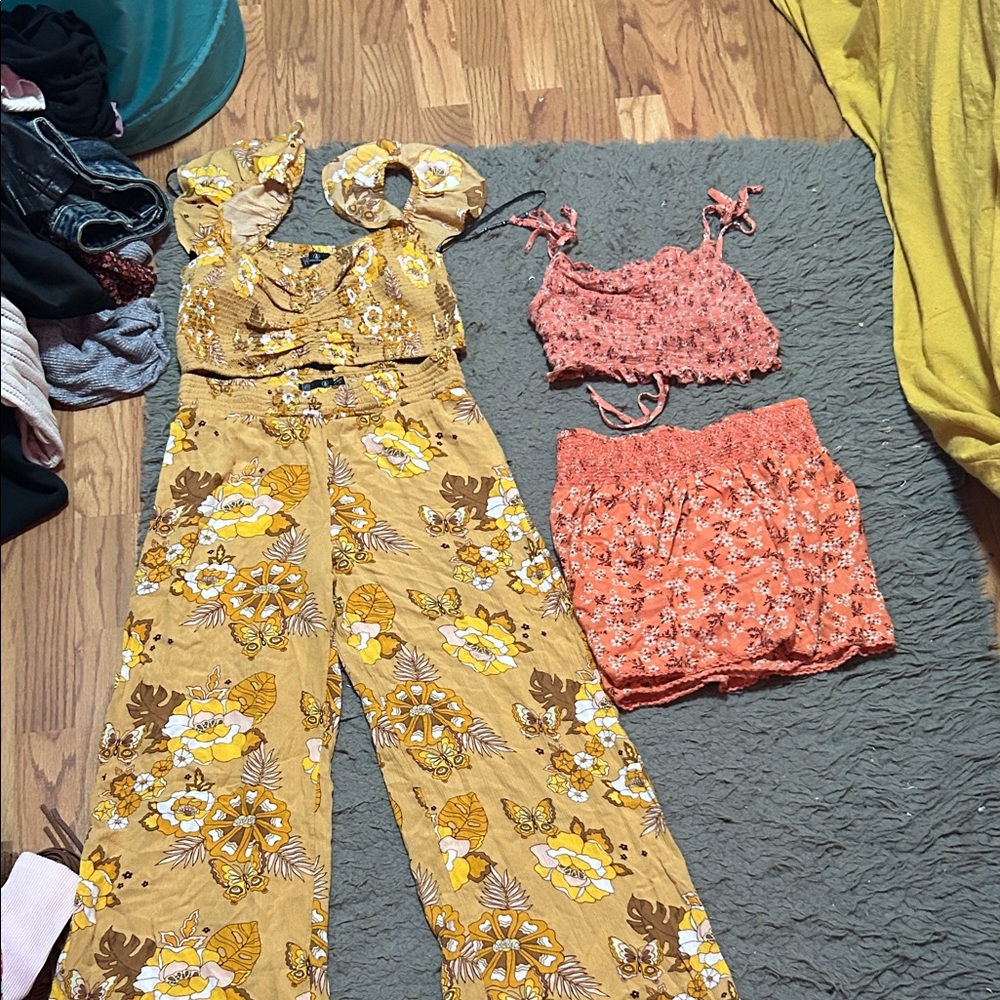 Volcom Floral Mustard Jumpsuit and pink floral jumpsuit
